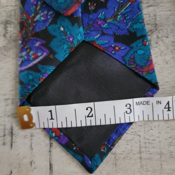 Die Krawatte Black and Teal Paisley Print Silk Tie 56.5 x 3.5 - Picture 7 of 9